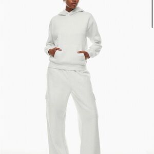TNA Cozy Fleece Hoodie and cargo sweatpants in Light Gray